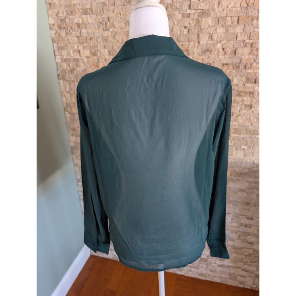 Abercrombie & Fitch Teal Green Sheer Aughts Button Blouse Collared Shirt Top - Picture 6 of 14